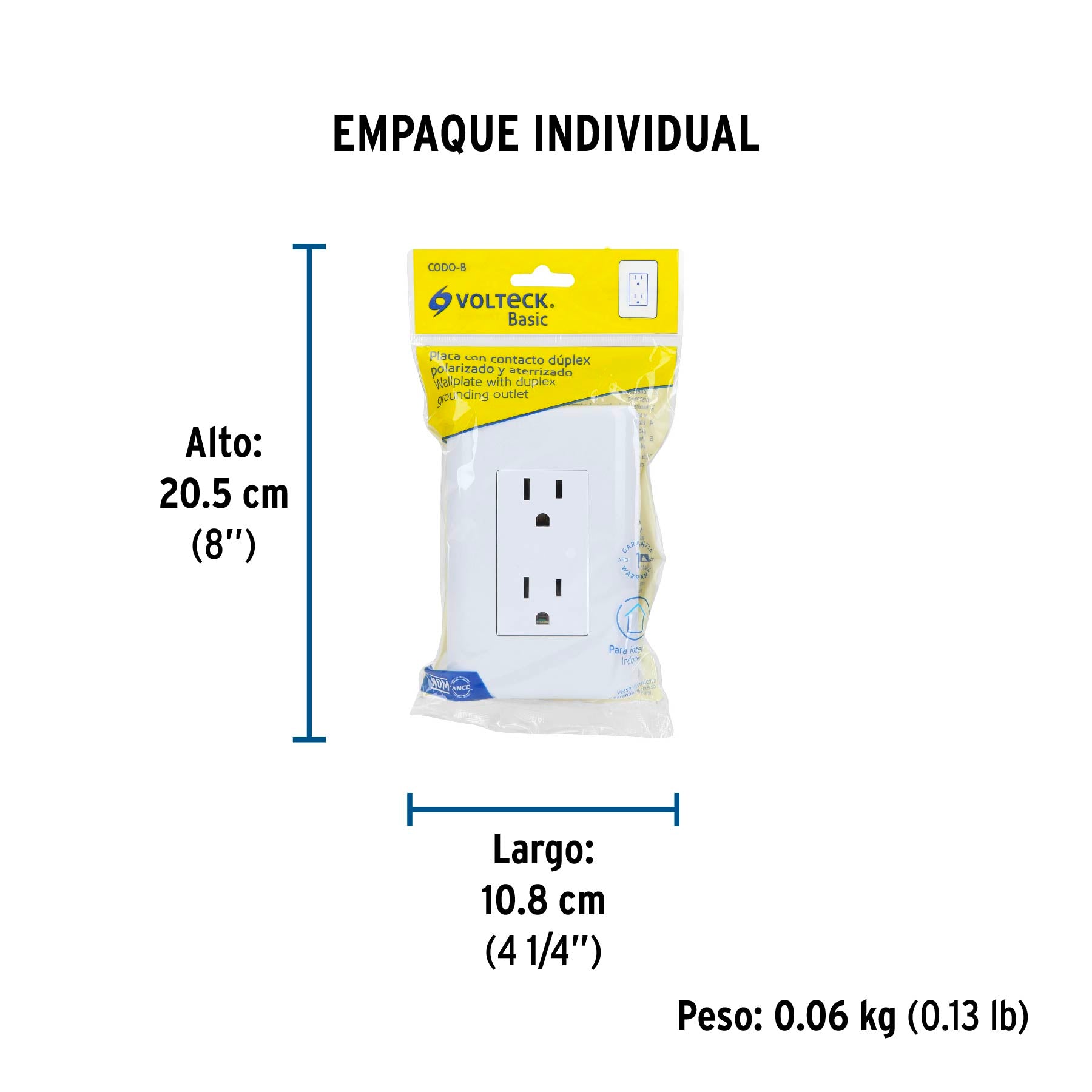 Contacto dúplex, 2 polos + tierra, Volteck Basic | CODO-B | 25076