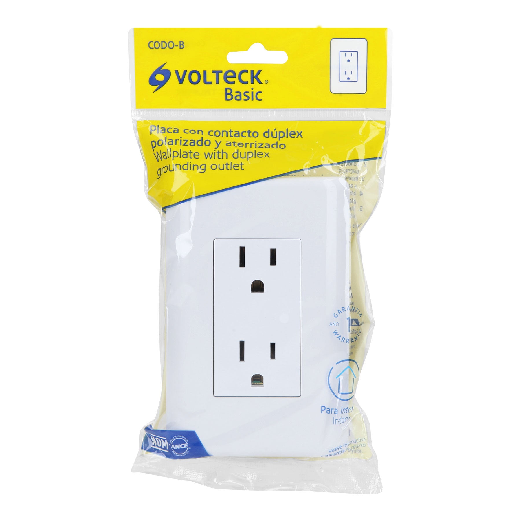 Contacto dúplex, 2 polos + tierra, Volteck Basic | CODO-B | 25076