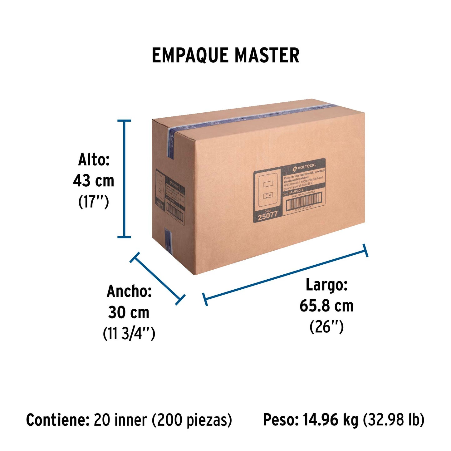 Placa armada contacto e interruptor sencillo, Volteck Basic | PA-APCO-B | 25077