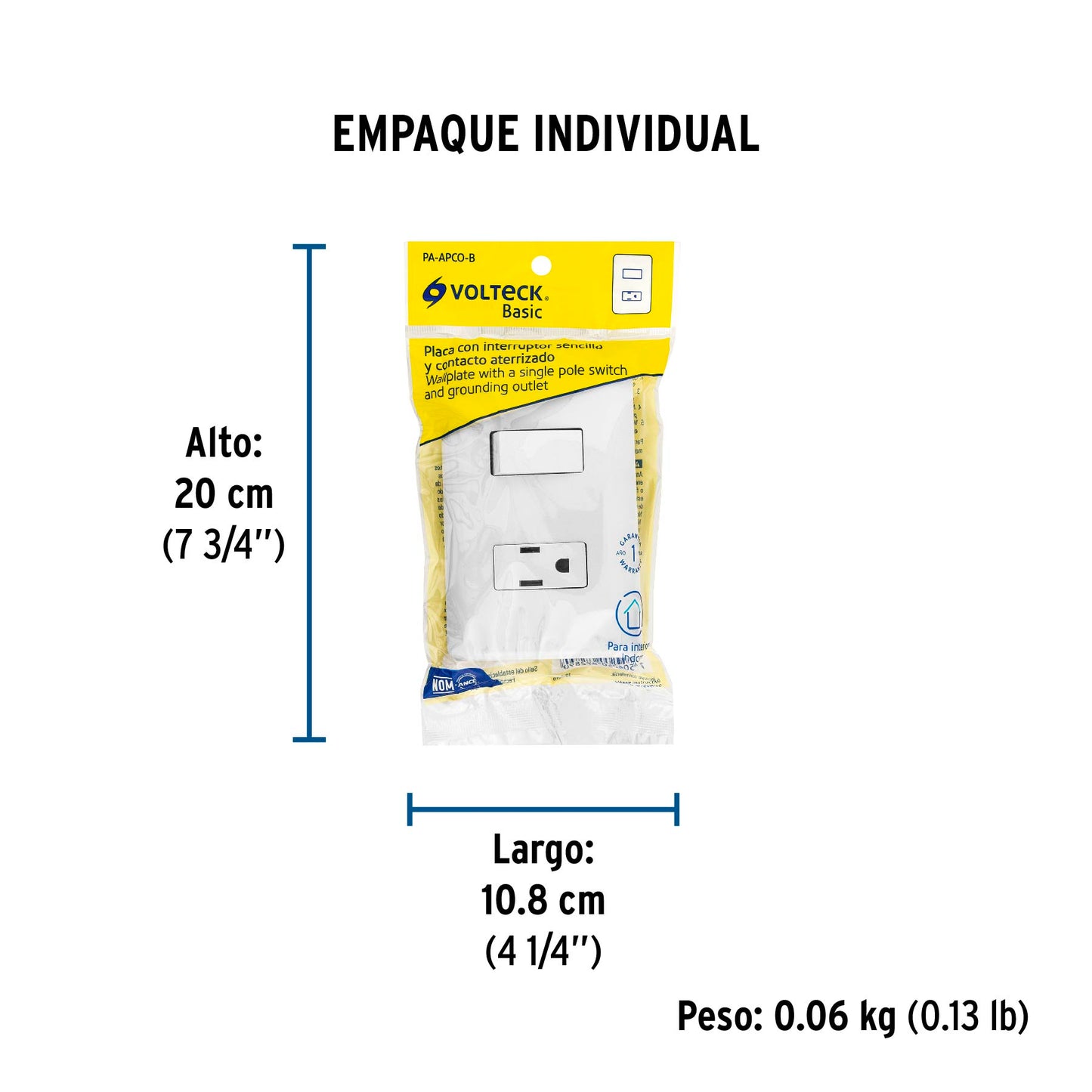 Placa armada contacto e interruptor sencillo, Volteck Basic | PA-APCO-B | 25077