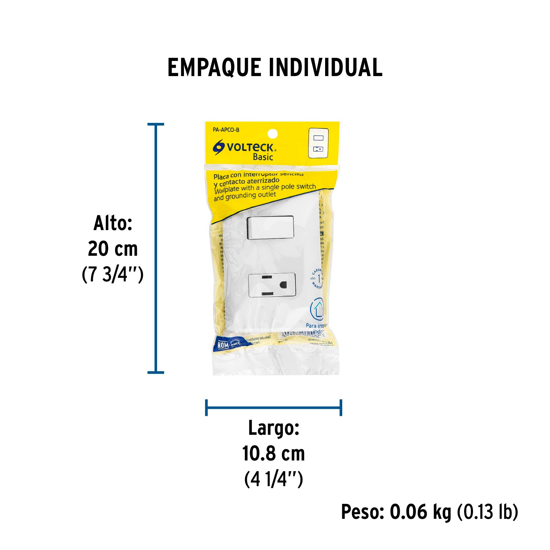 Placa armada contacto e interruptor sencillo, Volteck Basic | PA-APCO-B | 25077