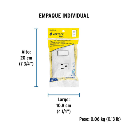 Placa armada contacto e interruptor sencillo, Volteck Basic | PA-APCO-B | 25077