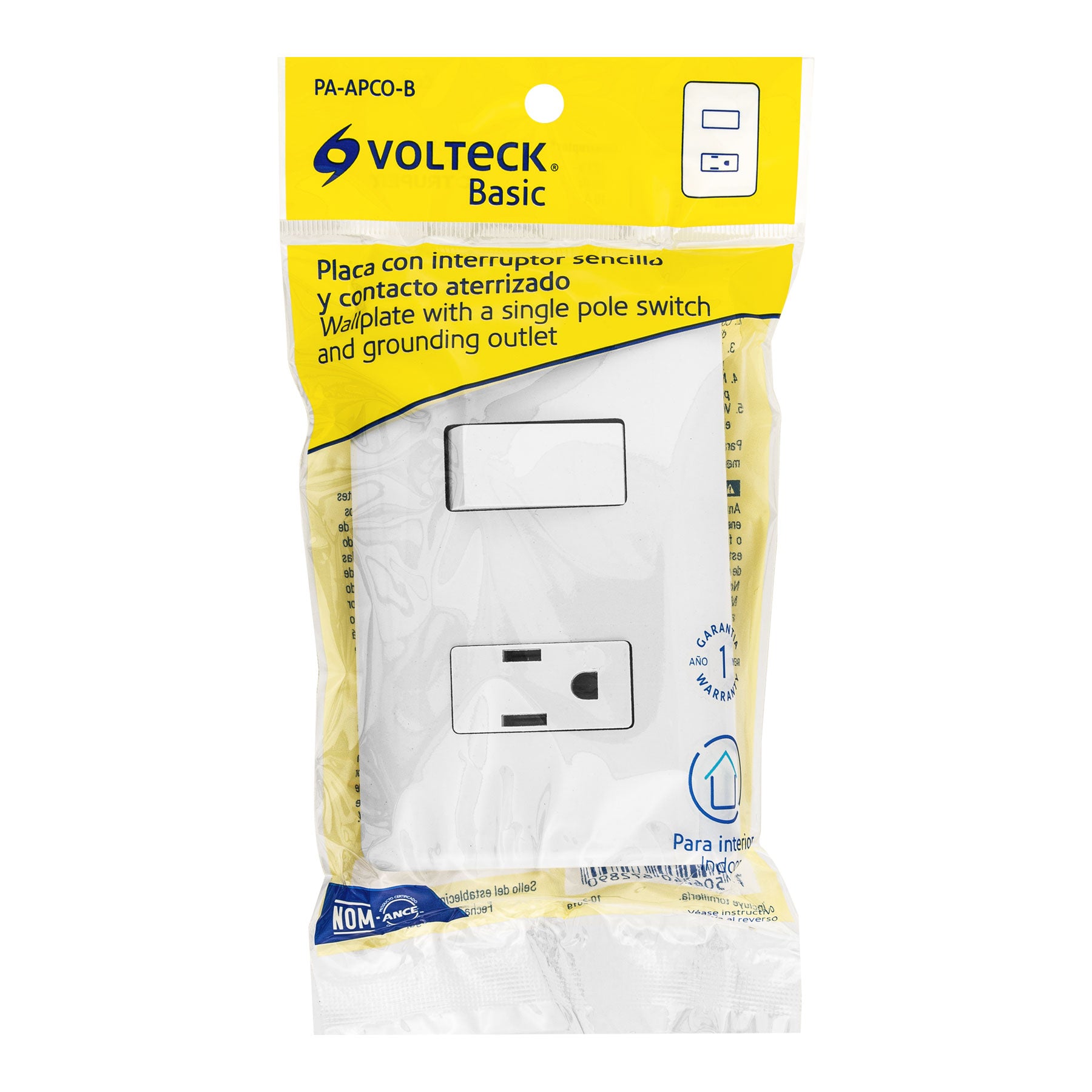 Placa armada contacto e interruptor sencillo, Volteck Basic | PA-APCO-B | 25077