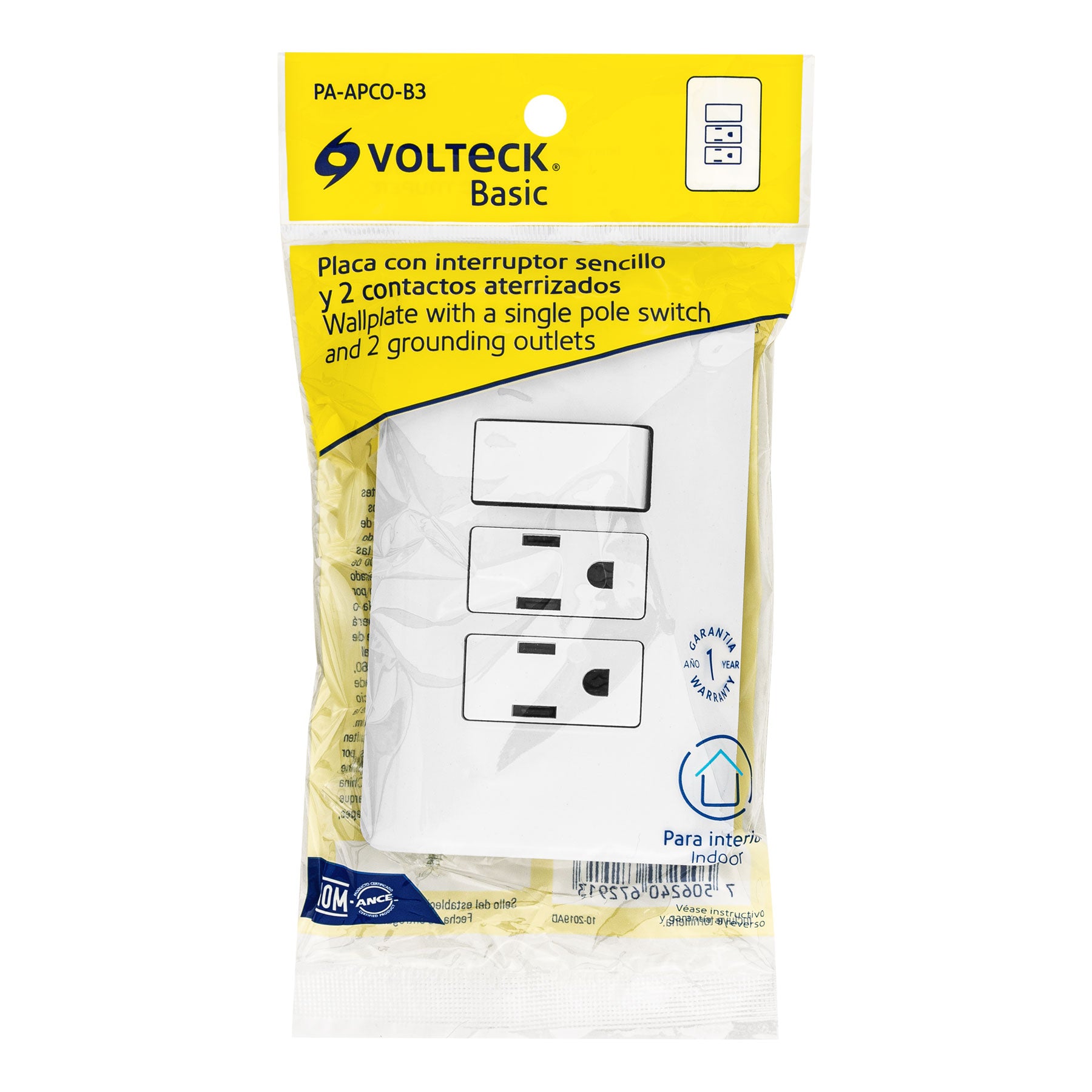Placa armada 2 contactos e interruptor sencillo, Basic | PA-APCO-B3 | 25079