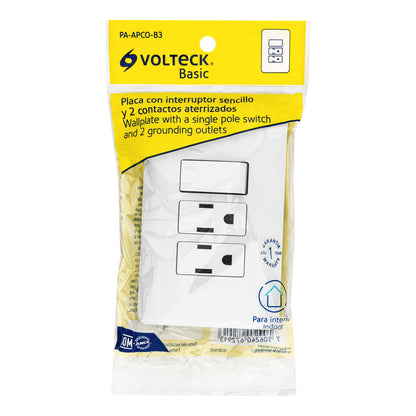 Placa armada 2 contactos e interruptor sencillo, Basic | PA-APCO-B3 | 25079