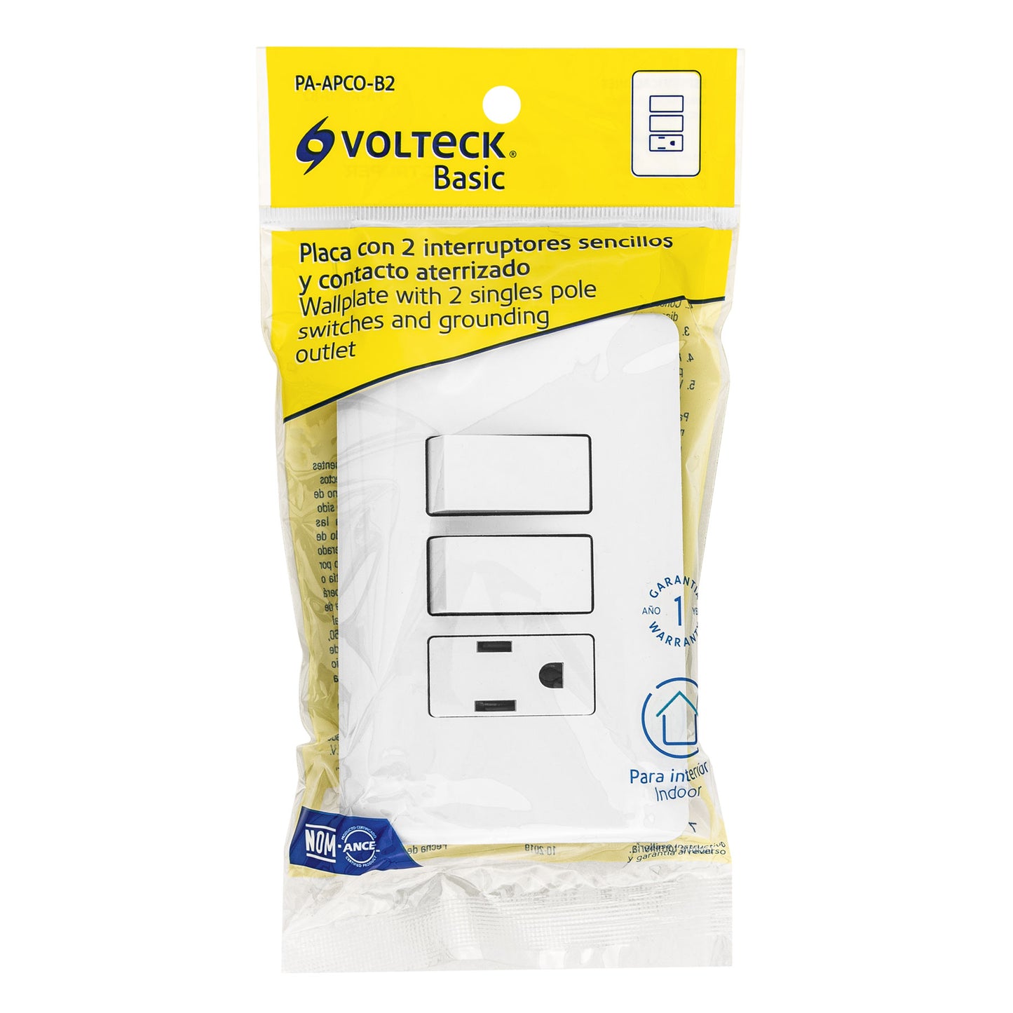 Placa armada con contacto y 2 interruptores sencillos, Basic | PA-APCO-B2 | 25081