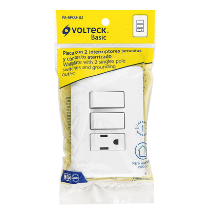 Placa armada con contacto y 2 interruptores sencillos, Basic | PA-APCO-B2 | 25081