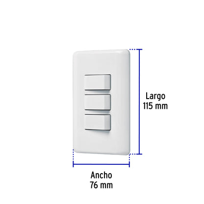 Placa armada con 3 interruptores sencillos, Volteck Basic | PA-APTR-B | 25083