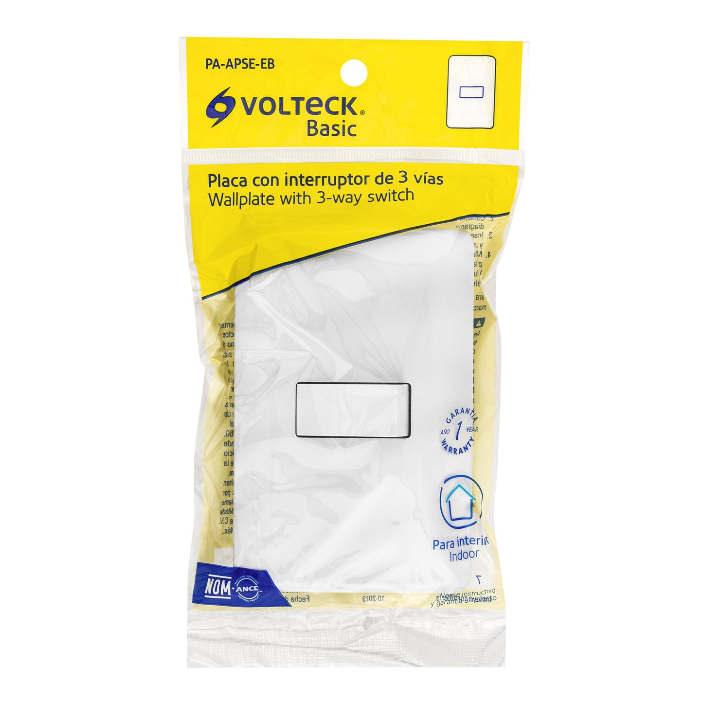 Placa armada con 1 interruptor de 3 vías, Volteck Basic | PA-APSE-EB | 25084