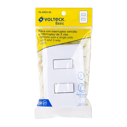 Placa armada 1 interruptor sencillo + 1 de 3 vías, Basic | PA-APDO-EB | 25085