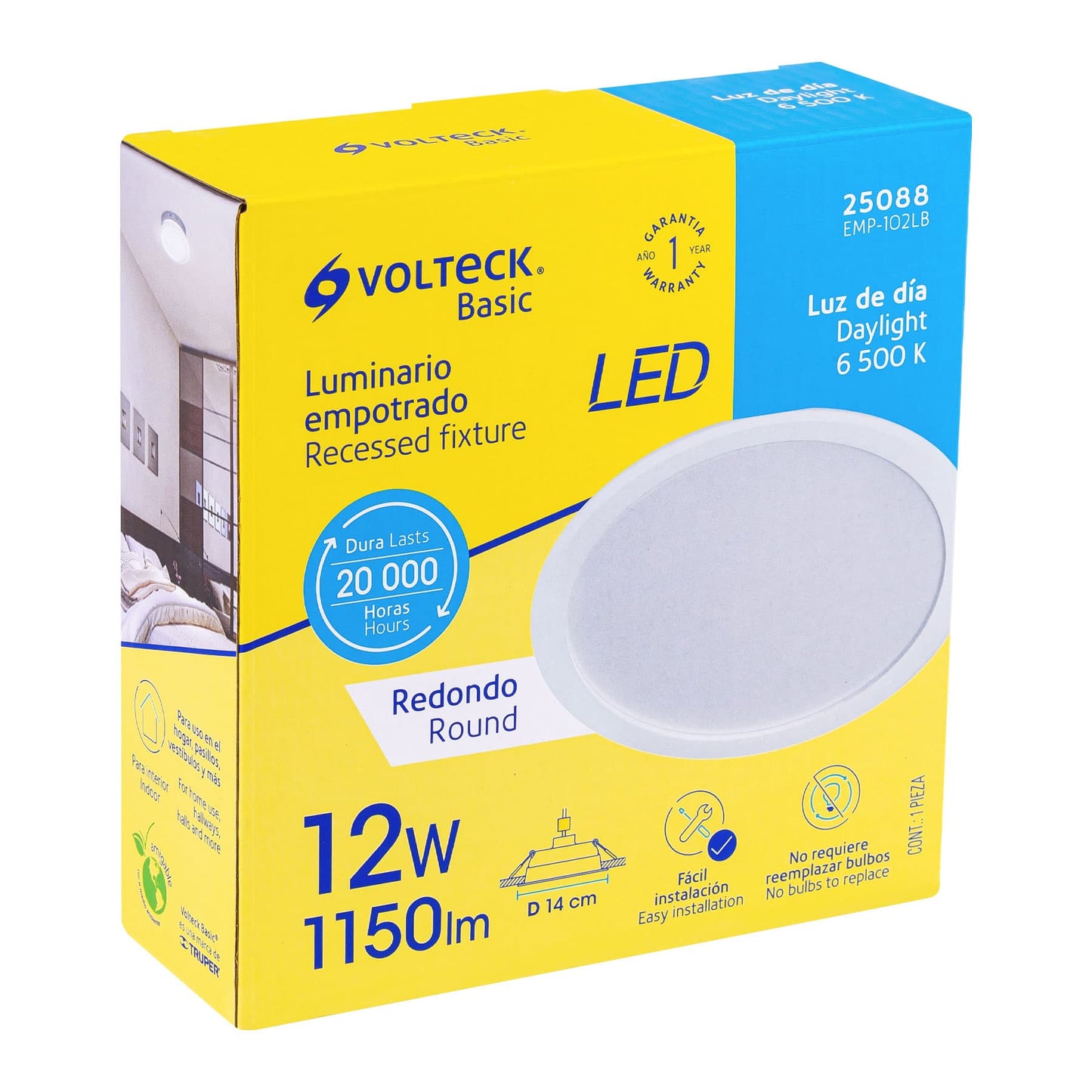 Luminario LED empotrable 12 W 6500 K, redondo, VOLTECK BASIC | EMP-102LB | 25088