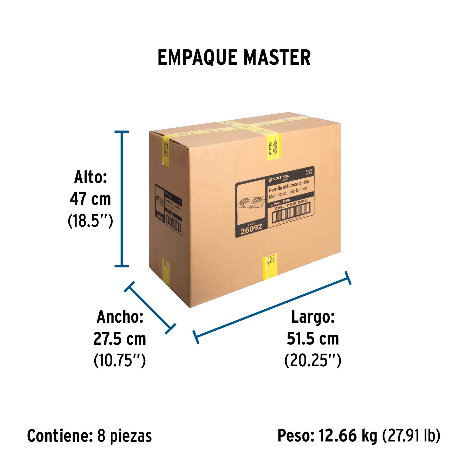 Parrilla eléctrica 2 quemadores en espiral, negra, BASIC | PAEL-2CPN | 26092