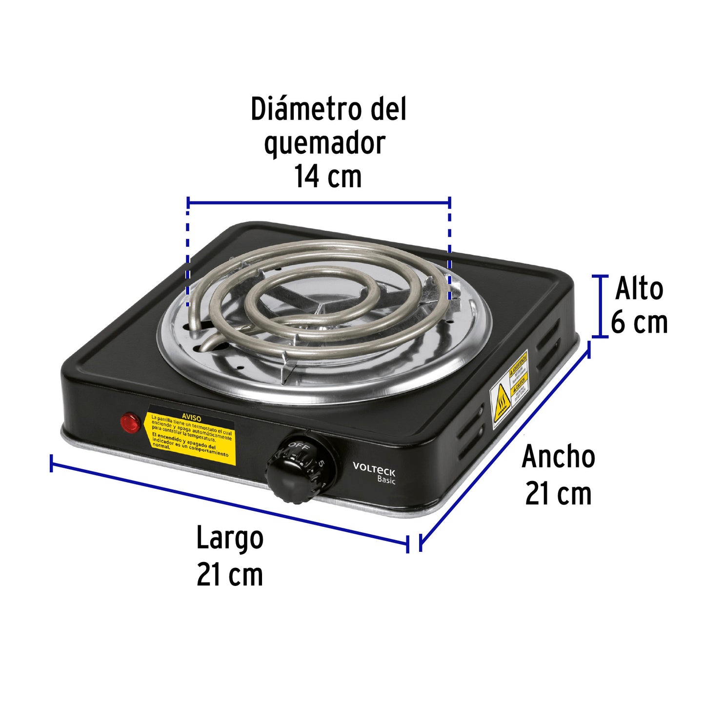 Parrilla eléctrica 1 quemador en espiral, negra, BASIC | PAEL-1CPN | 26093