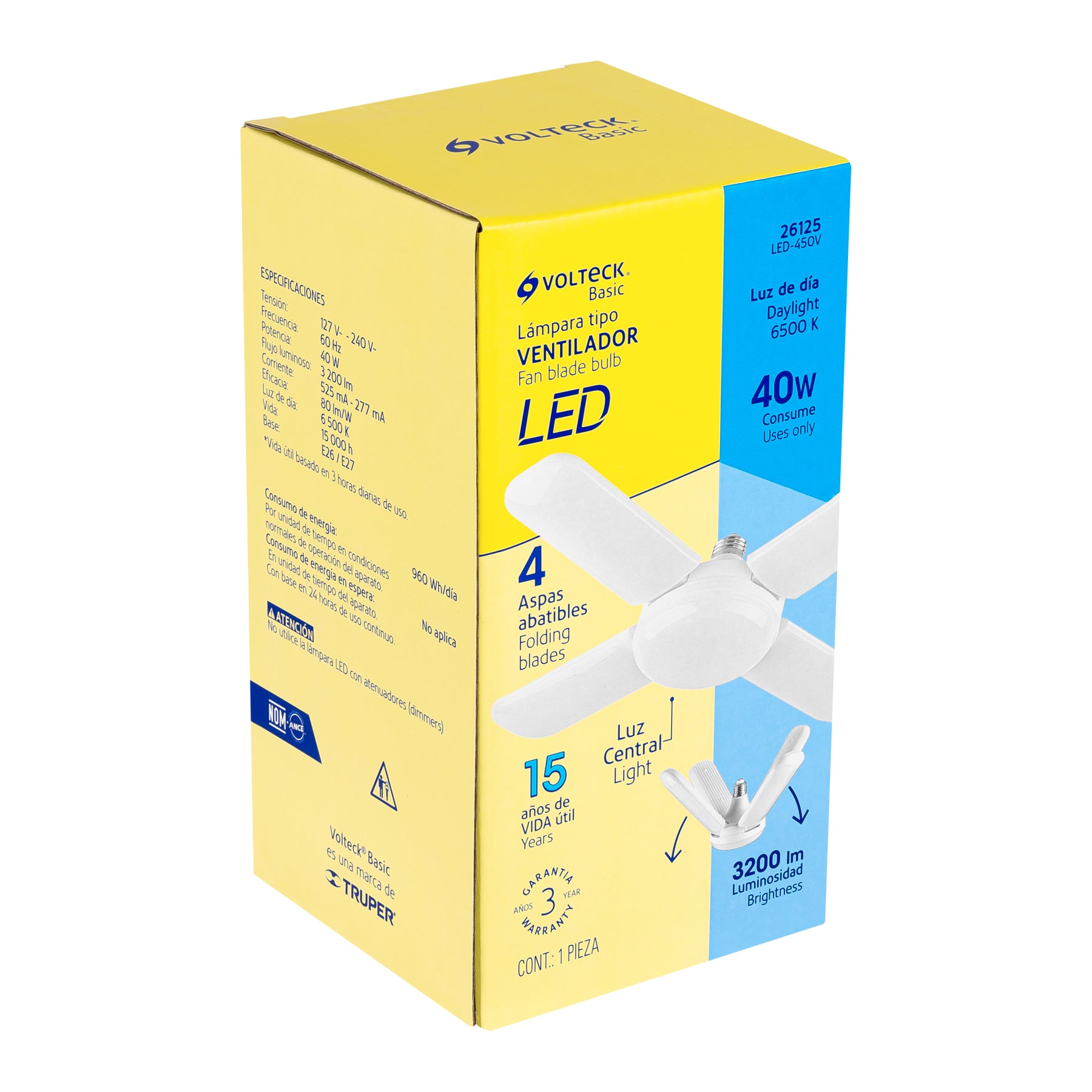 Lámpara LED 40W tipo ventilador, 4 aspas ajustables, VOLTECK | LED-450V | 26125