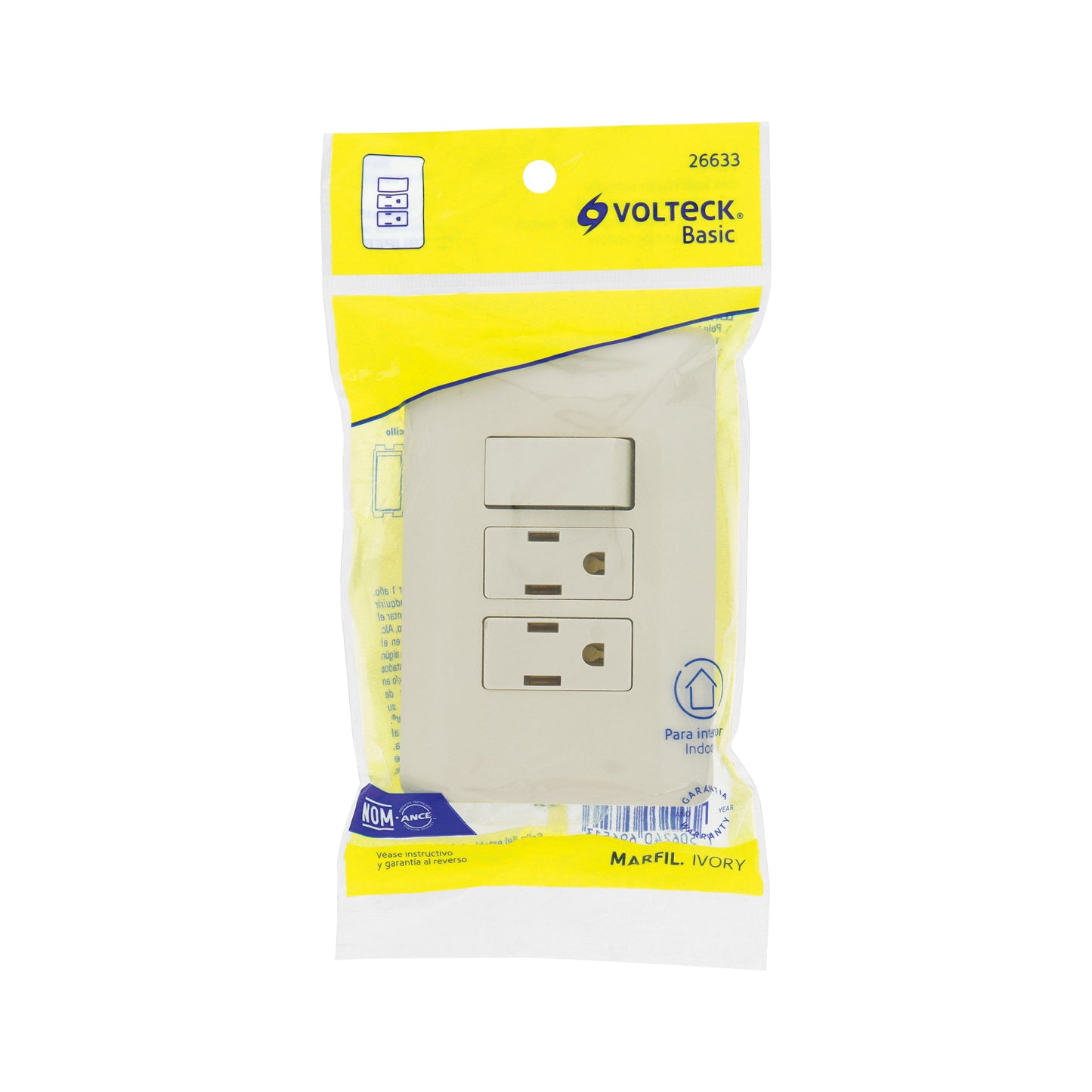 Placa armada interruptor y 2 contactos, marfil, Basic | PA-APCO-B3I | 26633