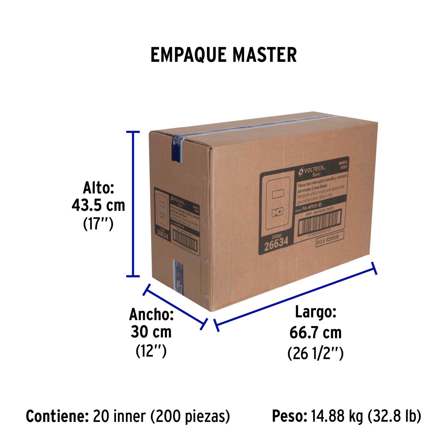 Placa armada interruptor y contacto, marfil, Volteck | PA-APCO-BI | 26634