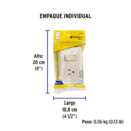 Placa armada interruptor y contacto, marfil, Volteck | PA-APCO-BI | 26634