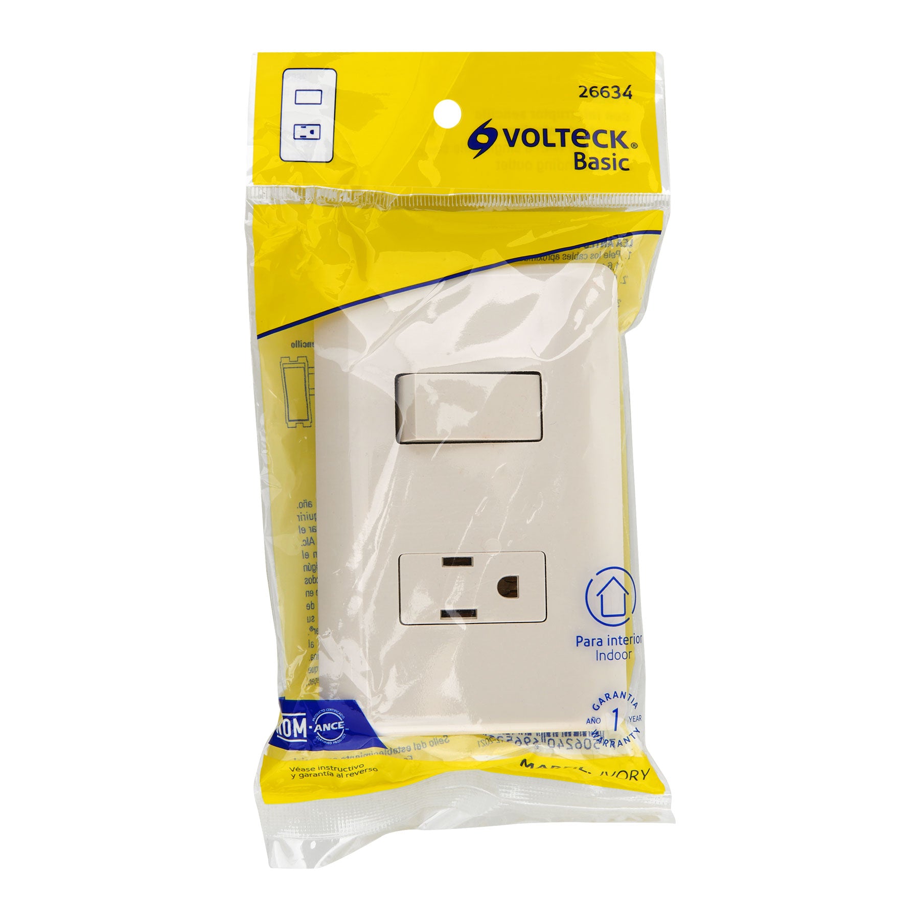 Placa armada interruptor y contacto, marfil, Volteck | PA-APCO-BI | 26634