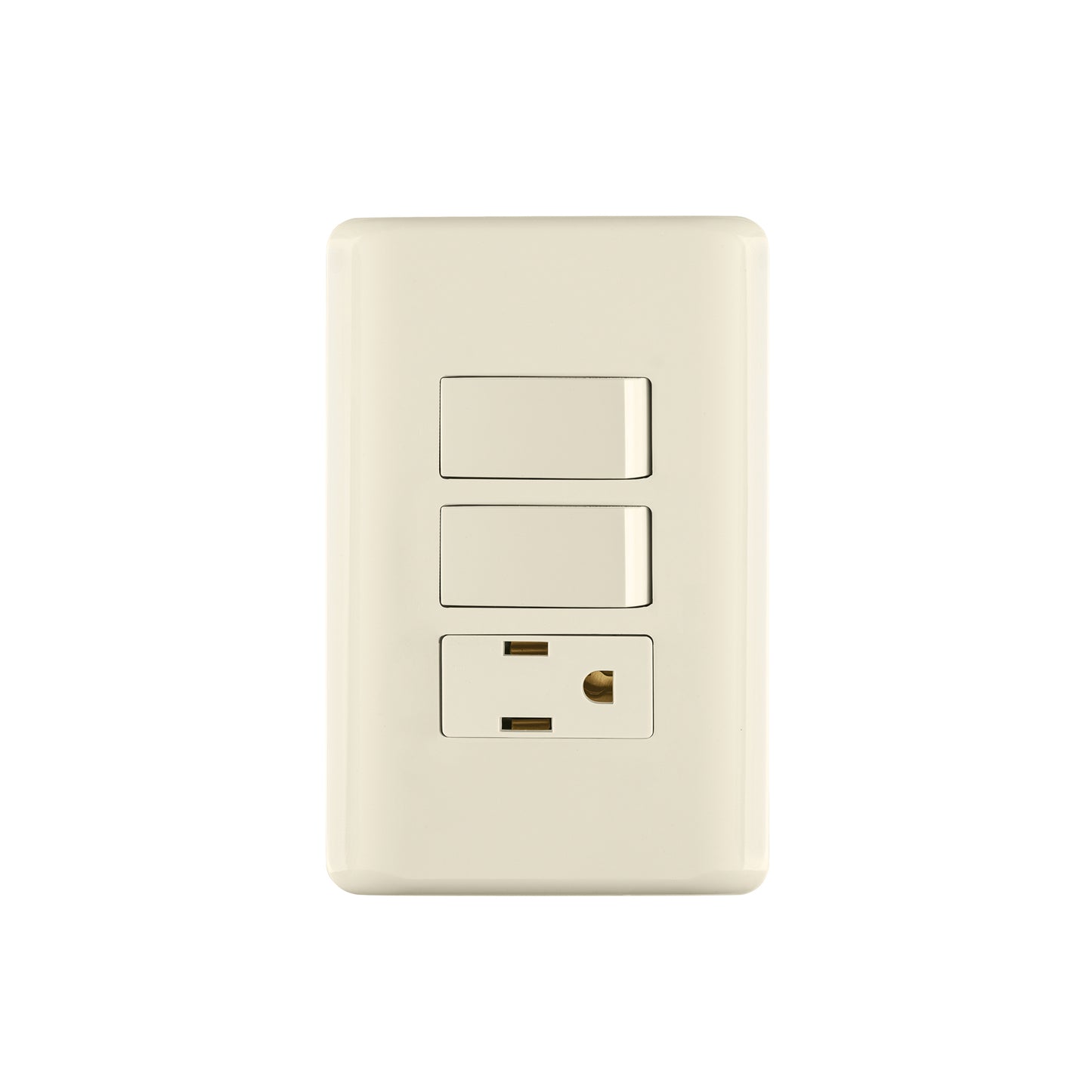 Placa armada 2 interruptores y contacto, marfil, Basic | PA-APCO-B2I | 26635