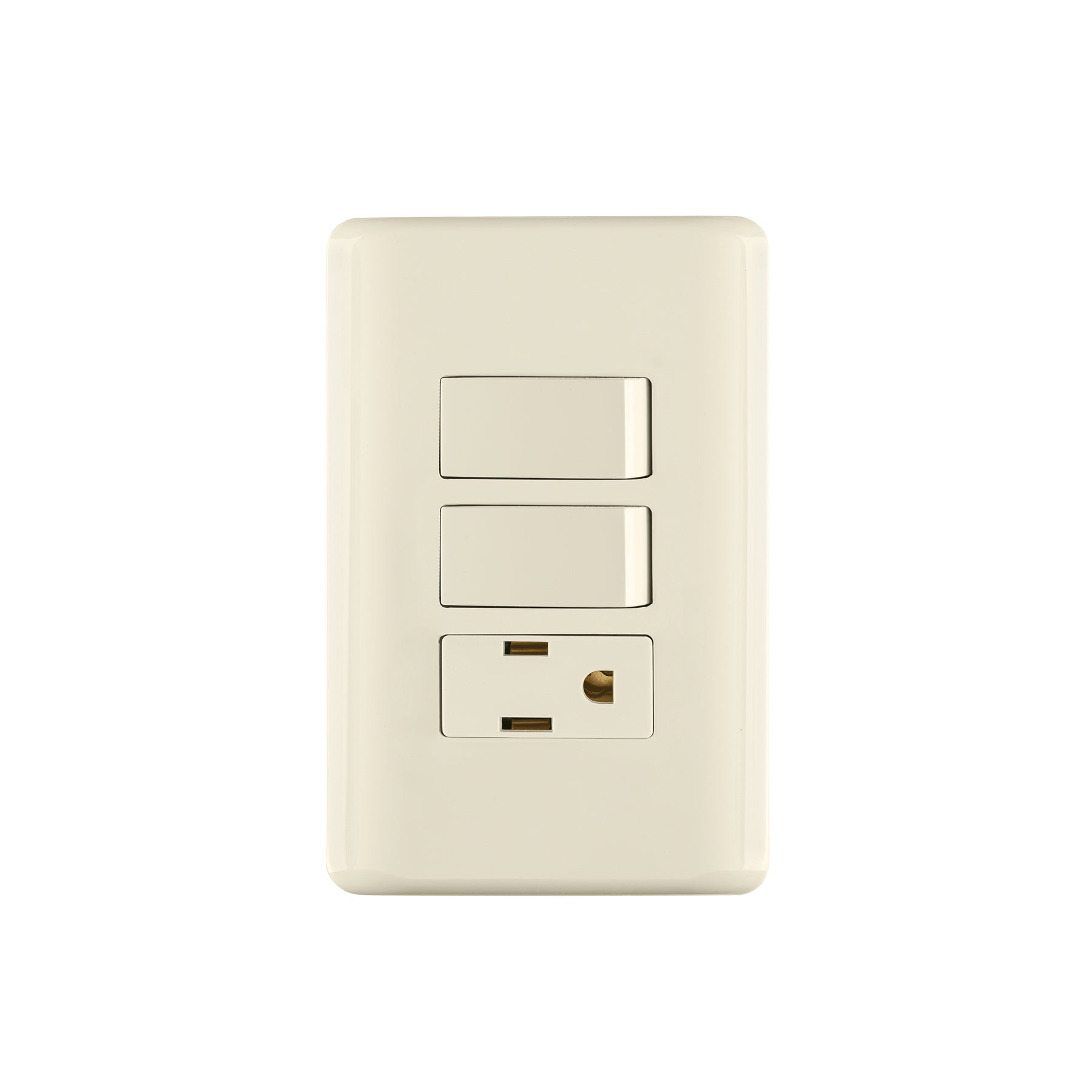 Placa armada 2 interruptores y contacto, marfil, Basic | PA-APCO-B2I | 26635