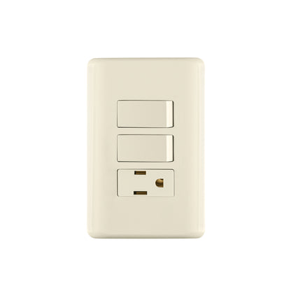 Placa armada 2 interruptores y contacto, marfil, Basic | PA-APCO-B2I | 26635