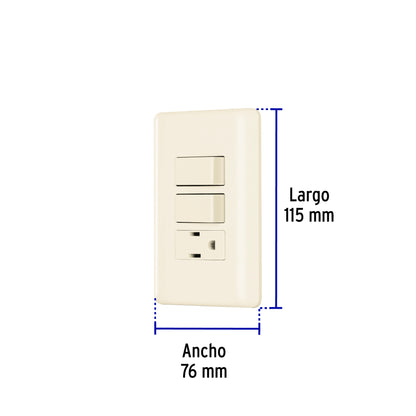 Placa armada 2 interruptores y contacto, marfil, Basic | PA-APCO-B2I | 26635