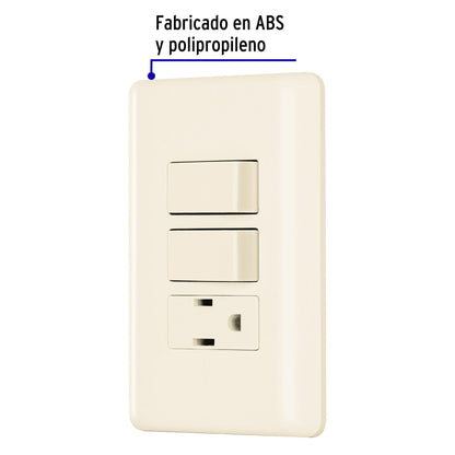 Placa armada 2 interruptores y contacto, marfil, Basic | PA-APCO-B2I | 26635