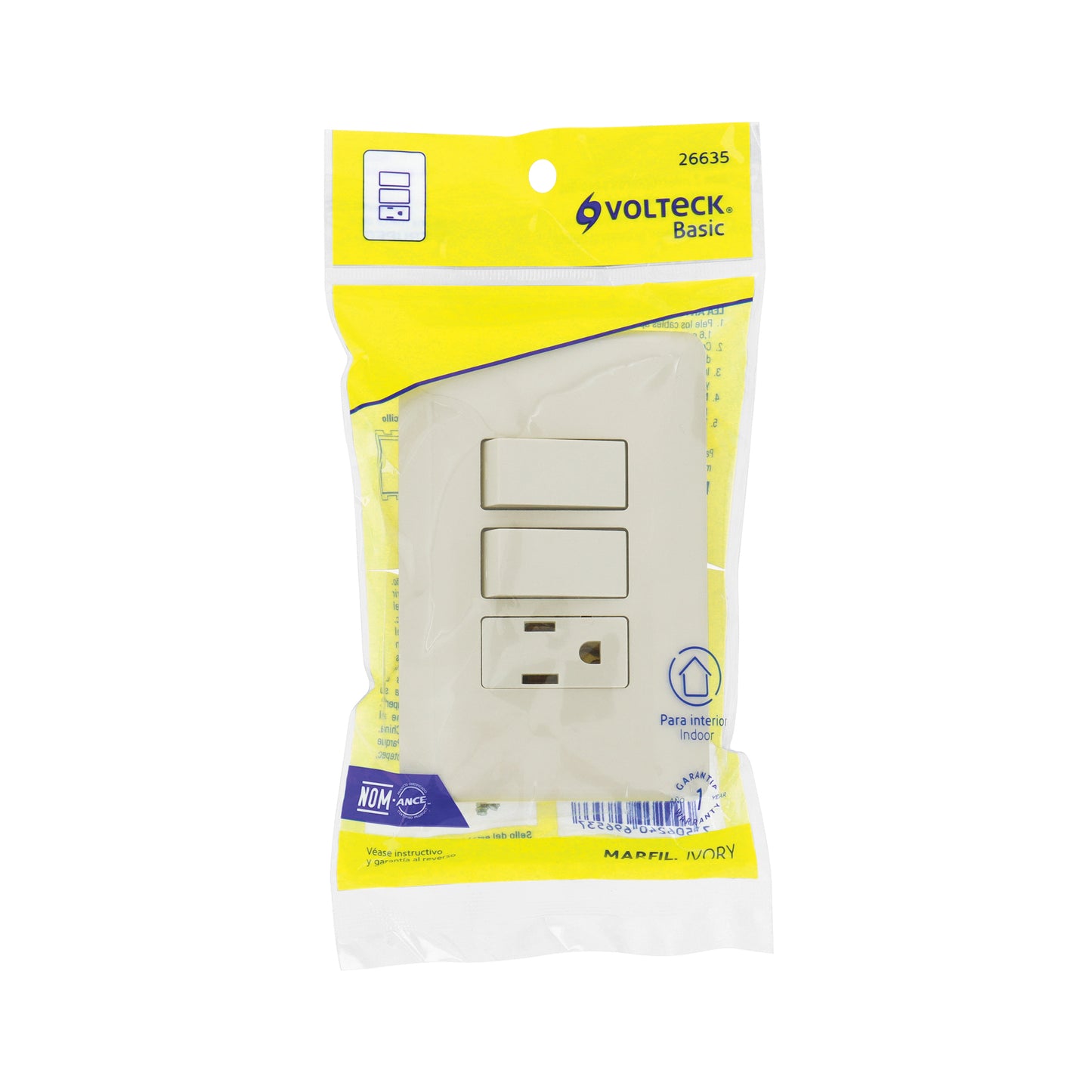 Placa armada 2 interruptores y contacto, marfil, Basic | PA-APCO-B2I | 26635