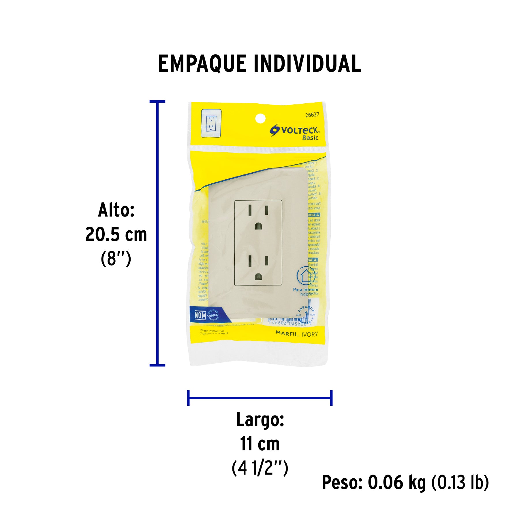 Contacto dúplex aterrizado, marfil, Volteck Basic | CODO-BI | 26637