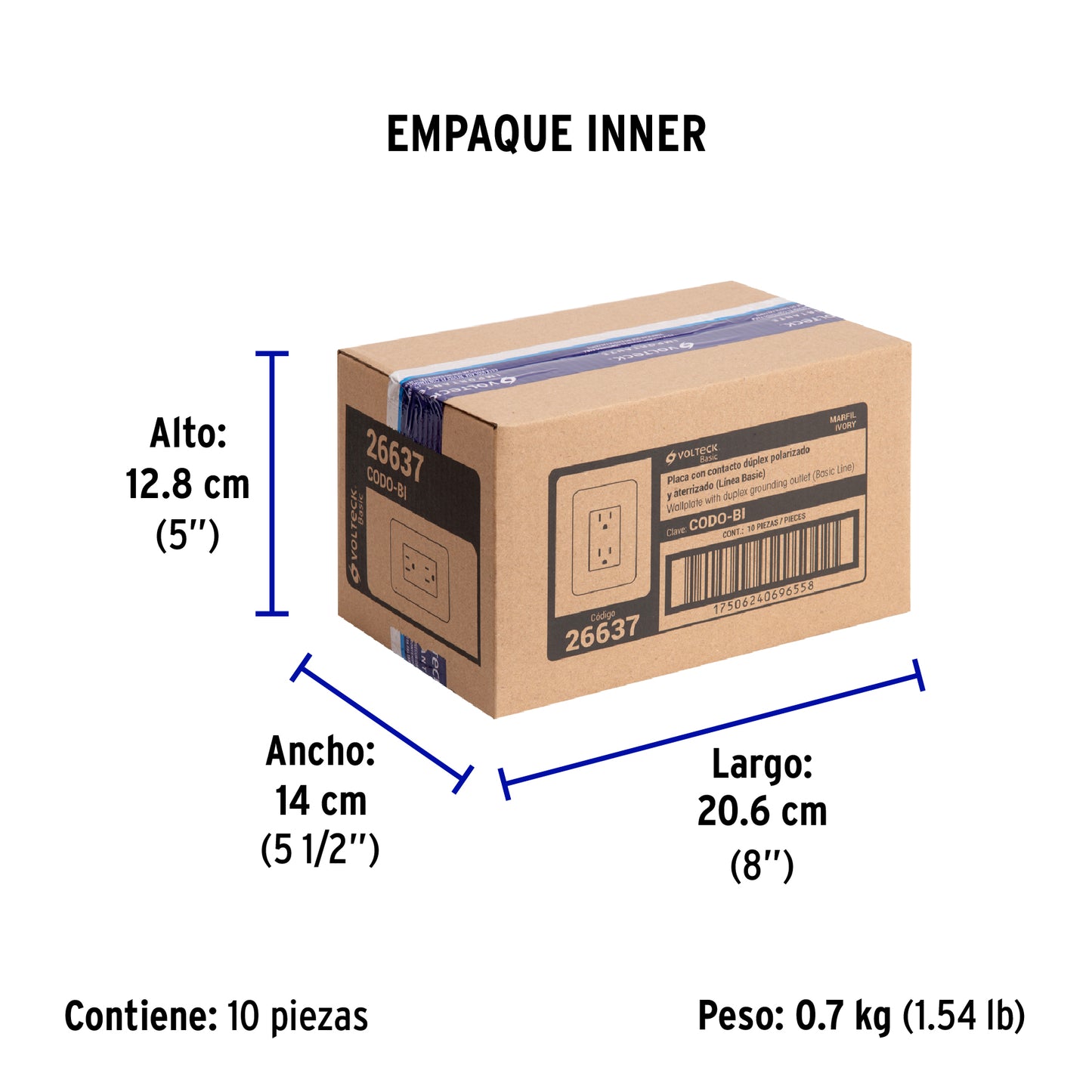 Contacto dúplex aterrizado, marfil, Volteck Basic | CODO-BI | 26637