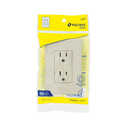 Contacto dúplex aterrizado, marfil, Volteck Basic | CODO-BI | 26637