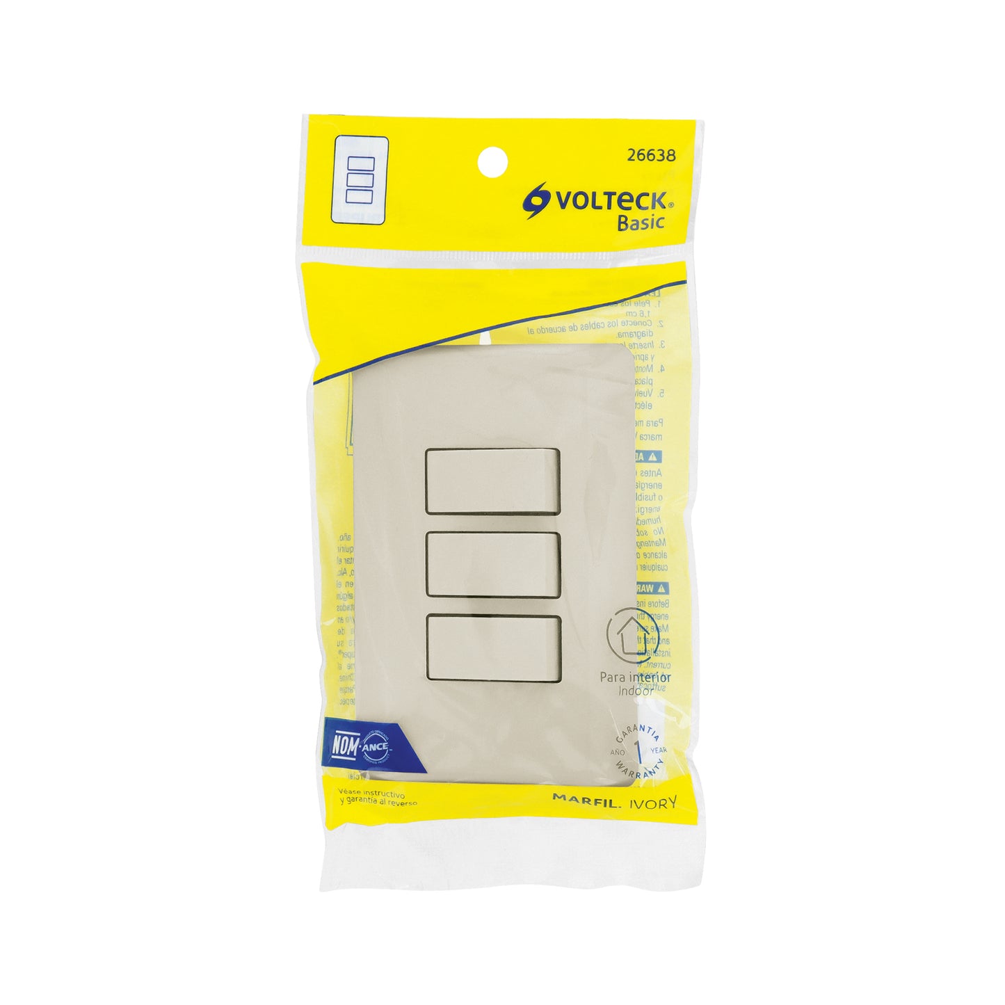 Placa armada 3 interruptores, marfil, Volteck | PA-APTR-BI | 26638