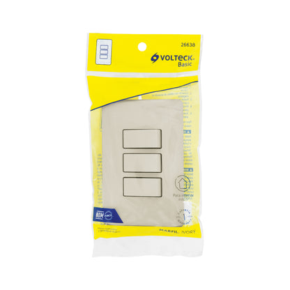 Placa armada 3 interruptores, marfil, Volteck | PA-APTR-BI | 26638
