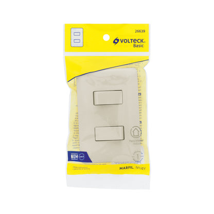 Placa armada 1 interruptor y 1 escalera, marfil, Basic | PA-APDO-EBI | 26639