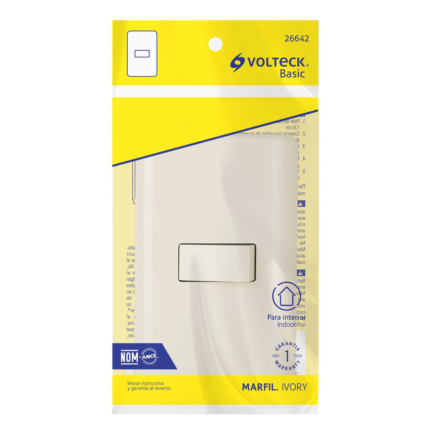 Placa armada 1 interruptor sencillo, marfil, Volteck | PA-APSE-BI | 26642