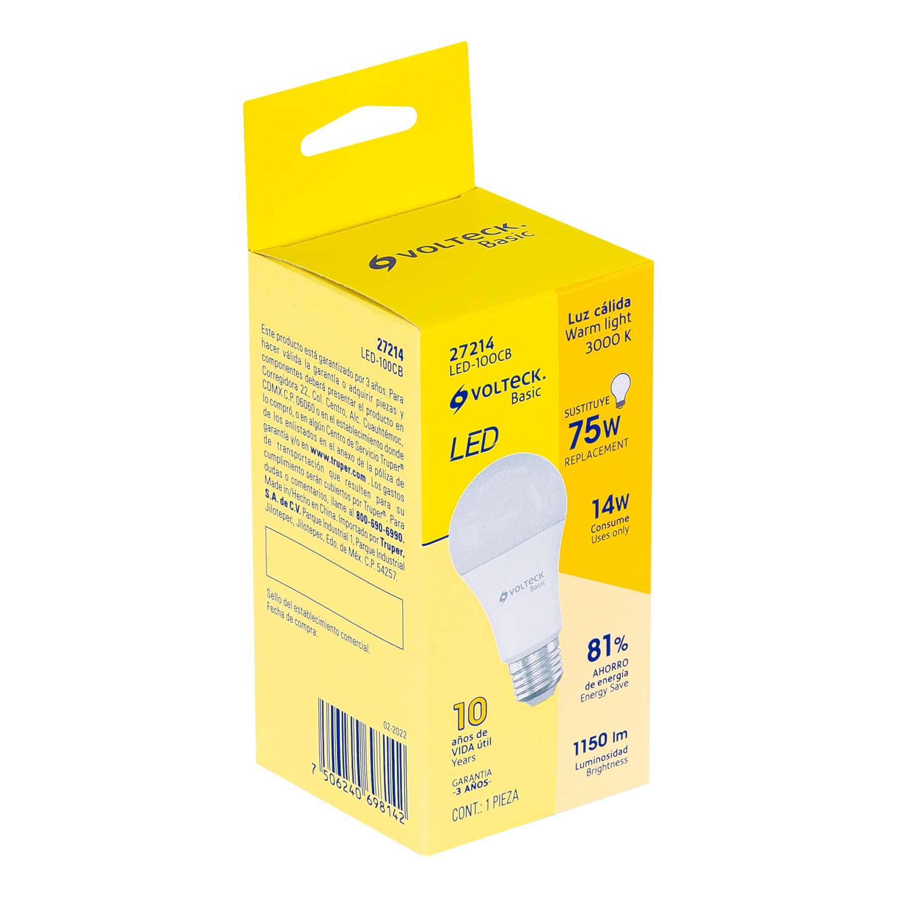 Lámpara LED A19 14 W (equiv. 75 W), luz cálida, caja, Basic | LED-100CB | 27214