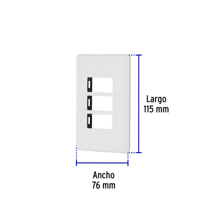 Placa 3 módulos de ABS, blanca, Volteck Basic | PPTR-B | 27224