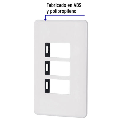 Placa 3 módulos de ABS, blanca, Volteck Basic | PPTR-B | 27224