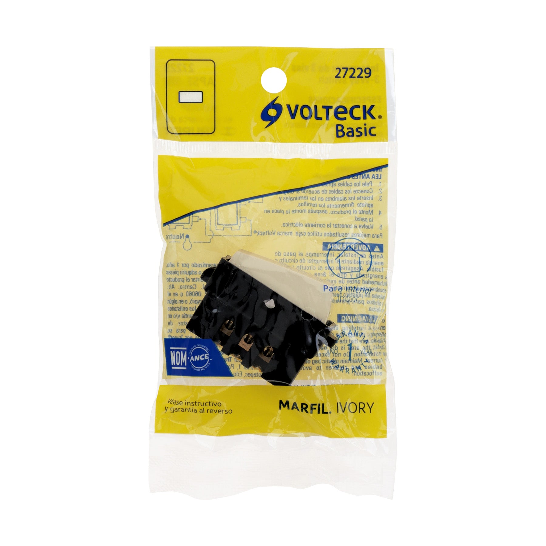 Interruptor de 3 vías, marfil, línea Volteck Basic | APSE-3BI | 27229