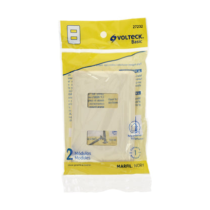 Placa 2 módulos, marfil, línea Volteck Basic | PPDO-BI | 27232