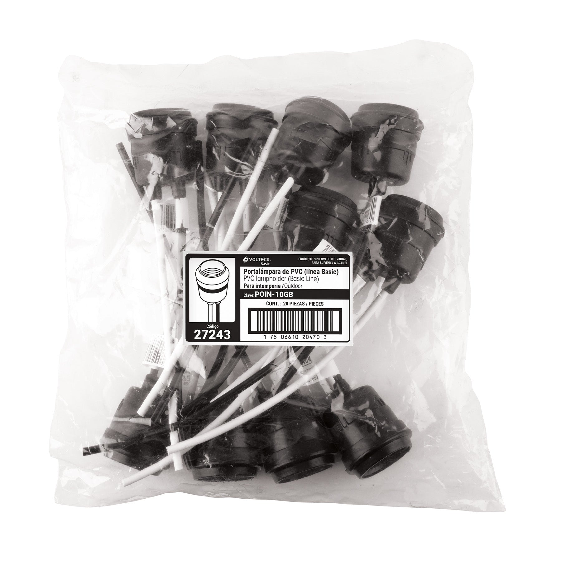 Portalámpara de PVC para intemperie, a granel, Volteck Basic | POIN-10GB | 27243