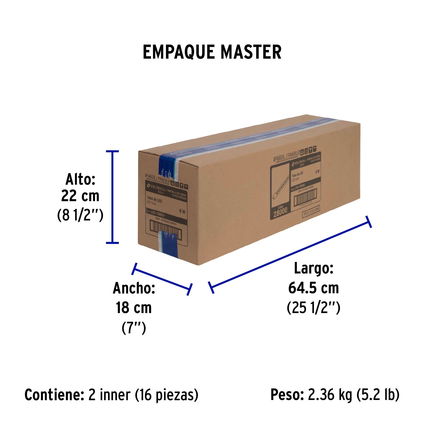 Tubo de LED T8 9 W base G13 pantalla de vidrio, Basic | LED-T809V | 28000