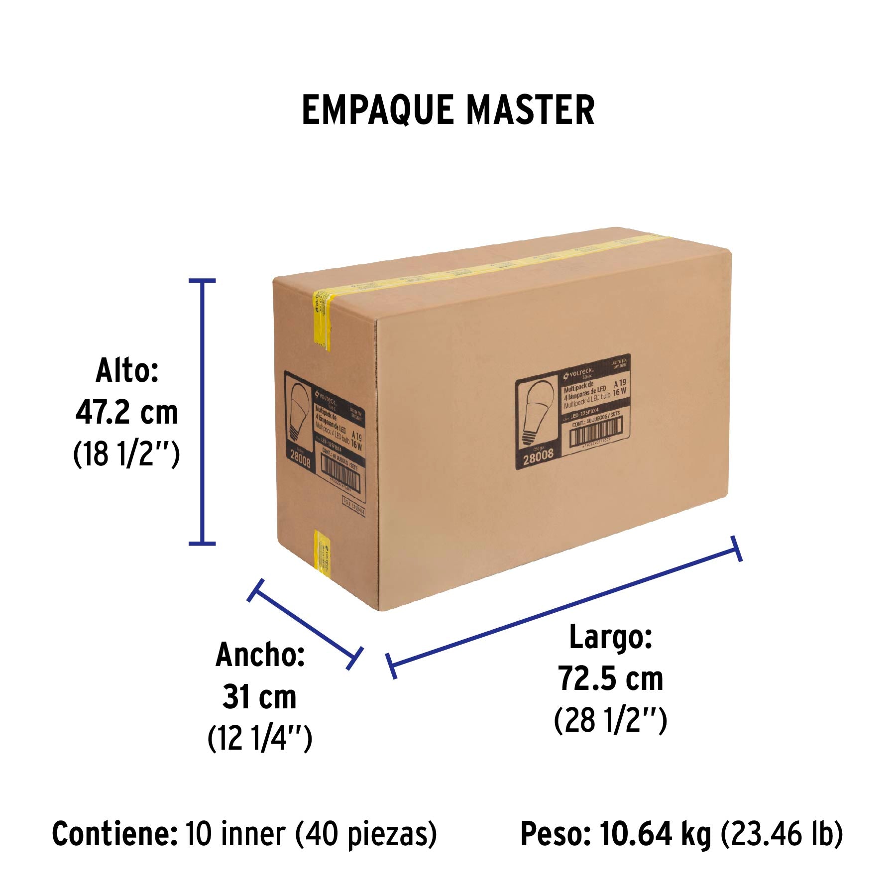 Pack de 4 lámparas LED A19 16 W (equiv. 100 W), luz de día | LED-125FBX4 | 28008