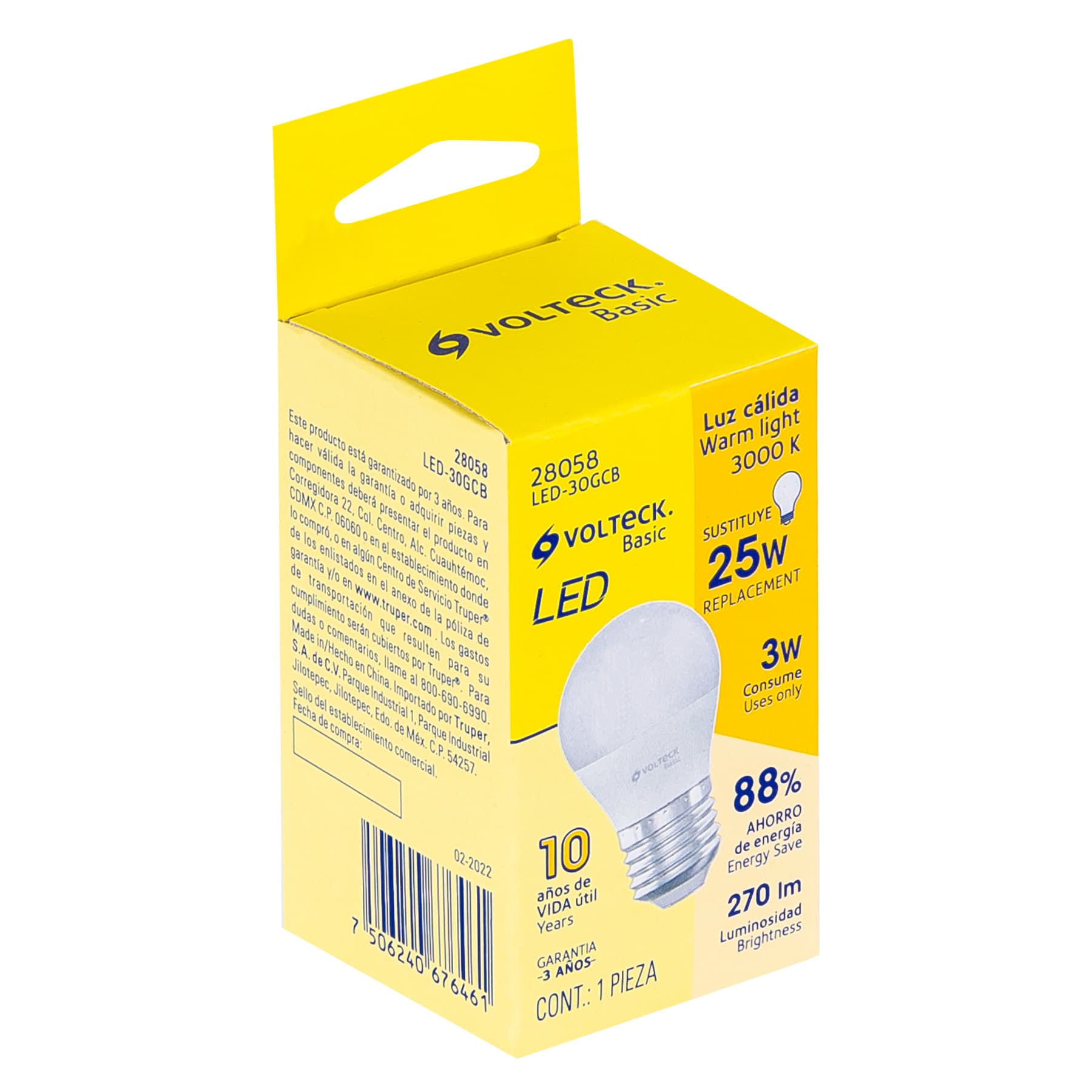 Lámpara LED G45 3 W (equiv. 25 W), luz cálida, caja, Basic | LED-30GCB | 28058