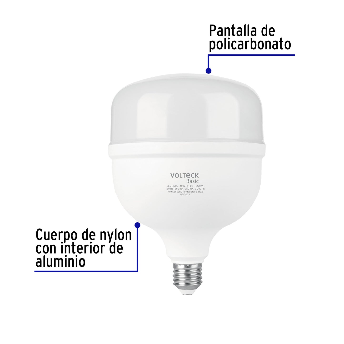 Lámpara LED alta potencia 40W (equiv. 400W) luz de día Basic | LED-450B | 28209
