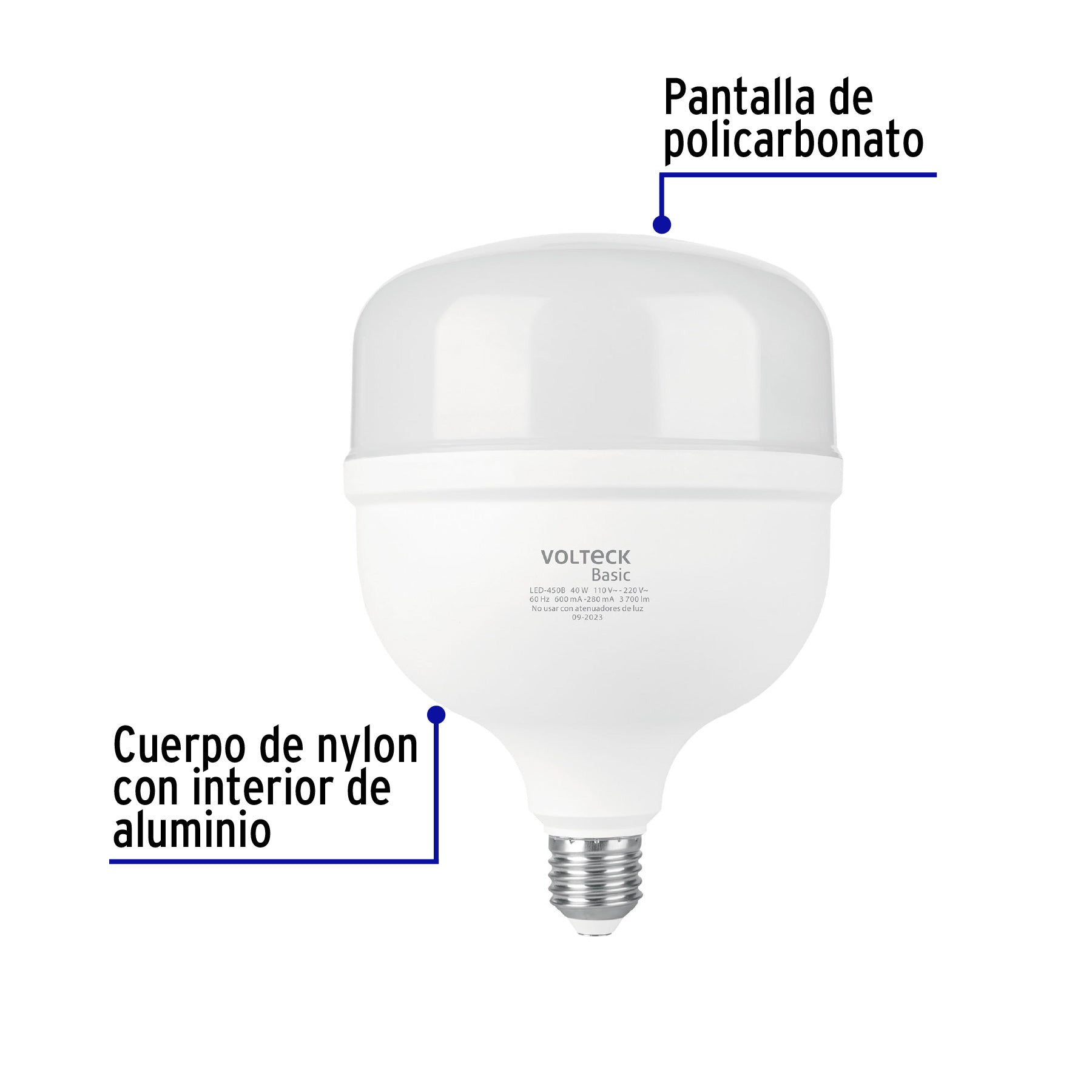 Lámpara LED alta potencia 40W (equiv. 400W) luz de día Basic | LED-450B | 28209
