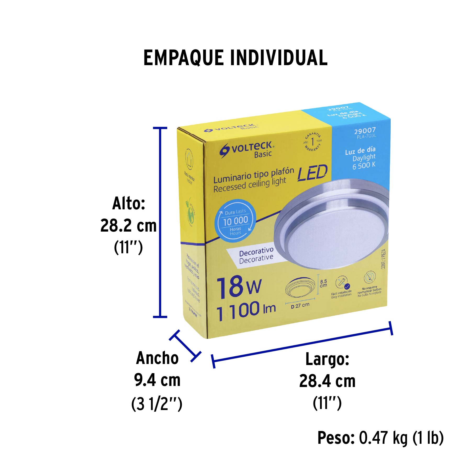 Luminario LED plafón decorativo 18W 6500K, metálico, BASIC | PLA-703L | 29007