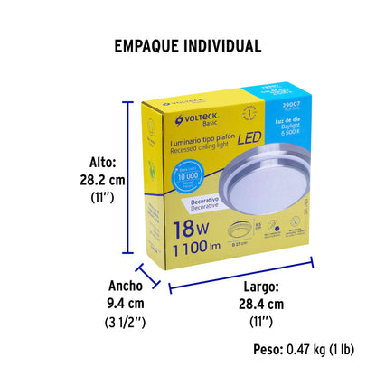 Luminario LED plafón decorativo 18W 6500K, metálico, BASIC | PLA-703L | 29007