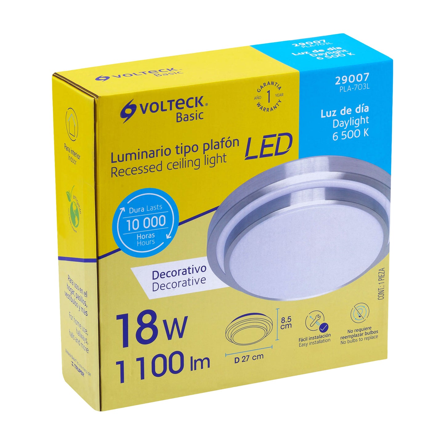 Luminario LED plafón decorativo 18W 6500K, metálico, BASIC | PLA-703L | 29007