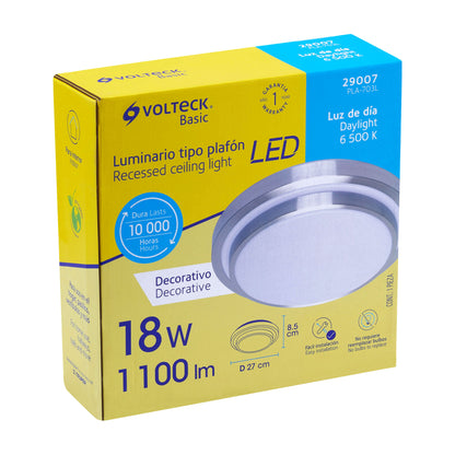 Luminario LED plafón decorativo 18W 6500K, metálico, BASIC | PLA-703L | 29007